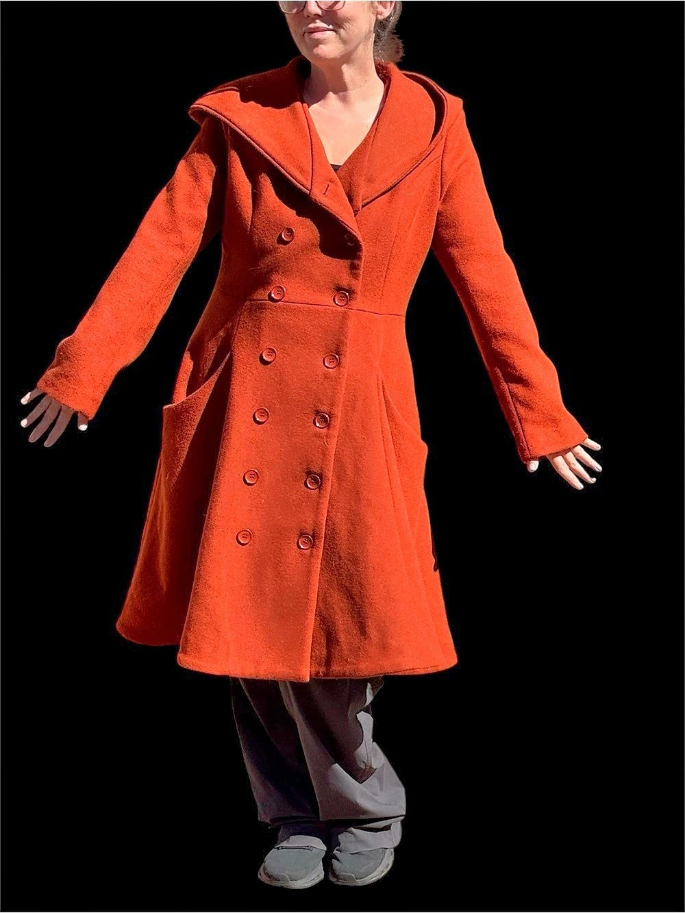 Collectif Heather Hooded Swing Coat Burnt Orange 2XL UK 18 NWT